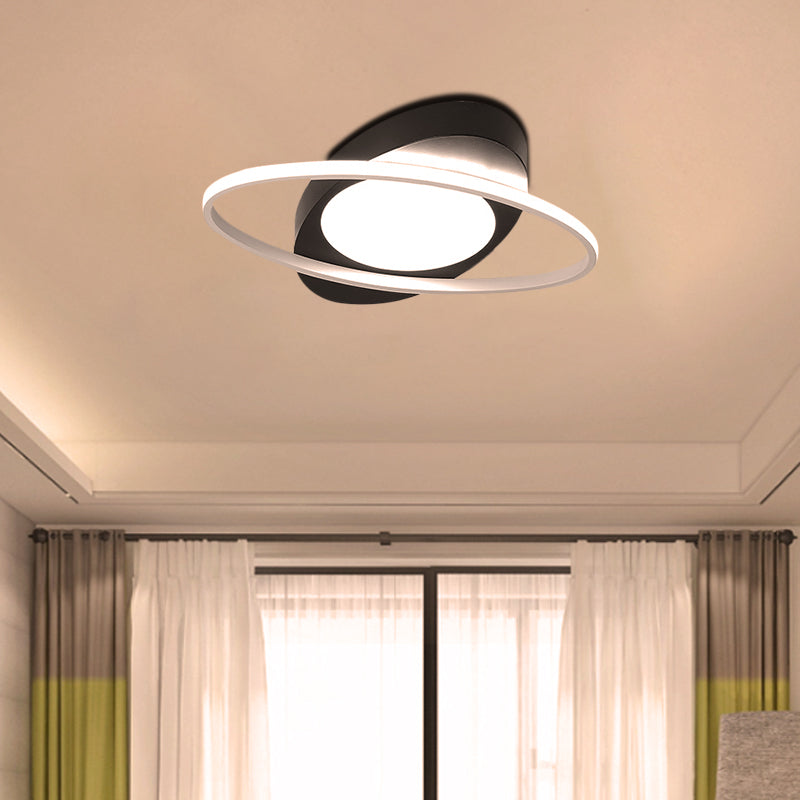 Modern Orbit Ceiling Flush Light - LED Bedroom Flushmount Light 18"/23" Wide - Black/White Acrylic