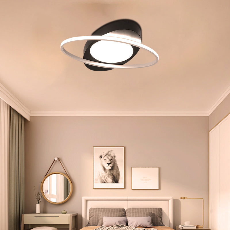 Modern Orbit Ceiling Flush Light - LED Bedroom Flushmount Light 18"/23" Wide - Black/White Acrylic