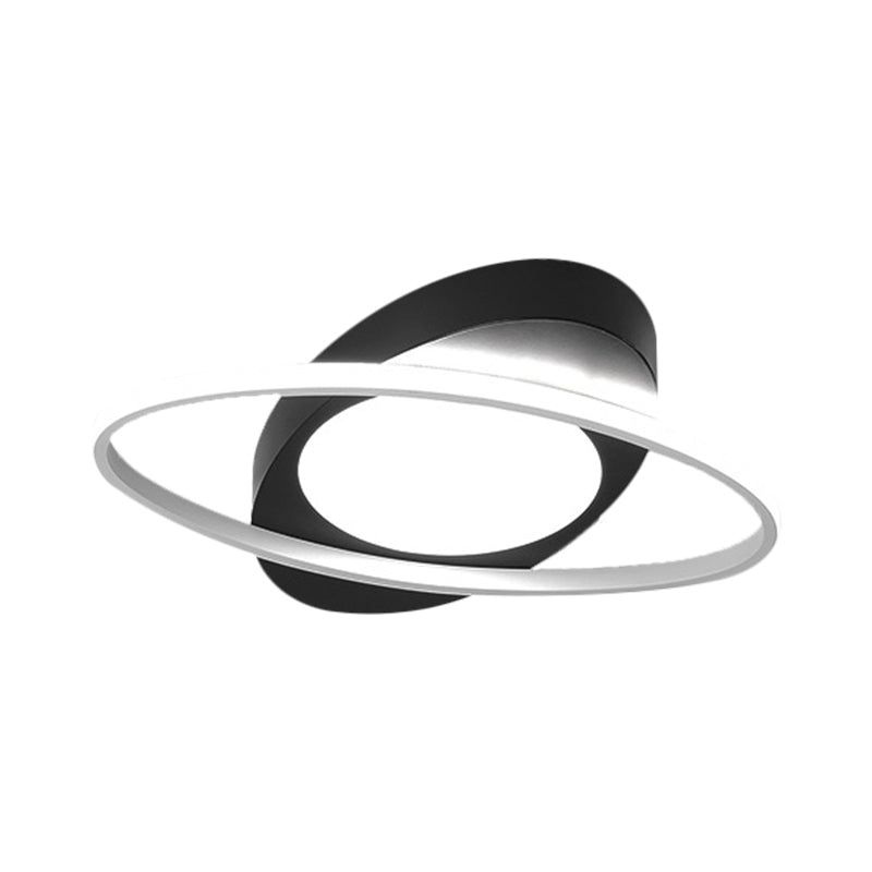 Modern Orbit Ceiling Flush Light - LED Bedroom Flushmount Light 18"/23" Wide - Black/White Acrylic
