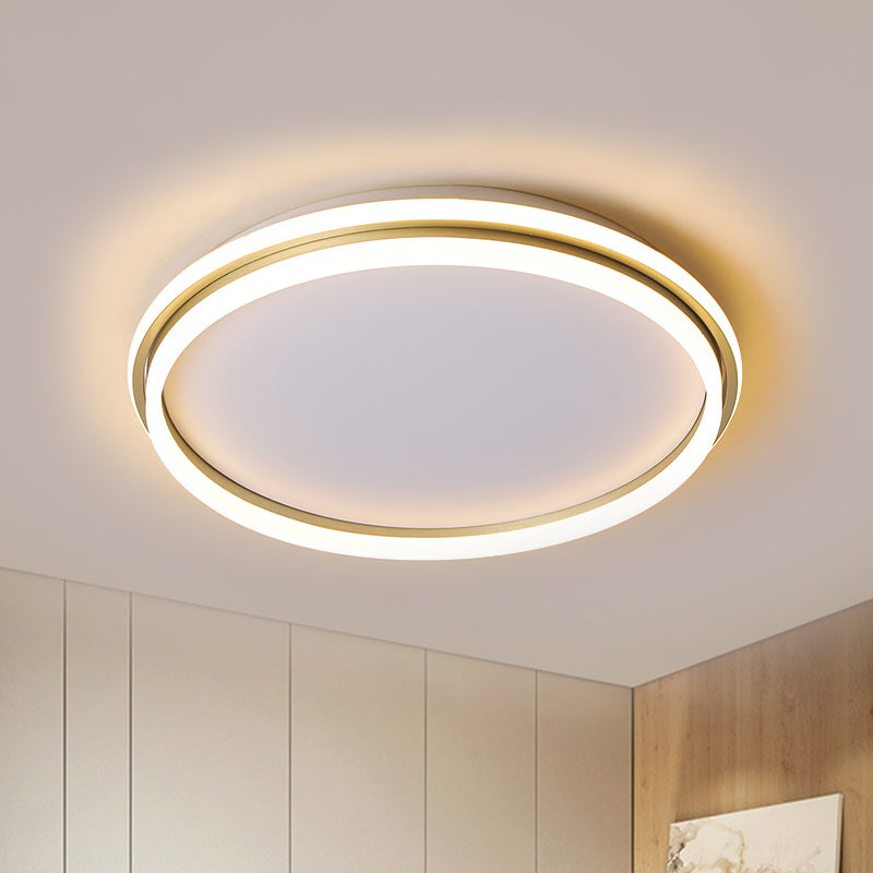 Minimalist Gold LED Ceiling Lamp - Acrylic Round Flush Light (16.5"/20.5" Dia) with Remote Control, Stepless Dimming - Warm/White Light