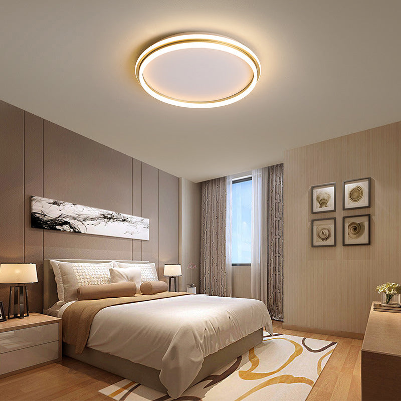 Minimalist Gold LED Ceiling Lamp - Acrylic Round Flush Light (16.5"/20.5" Dia) with Remote Control, Stepless Dimming - Warm/White Light