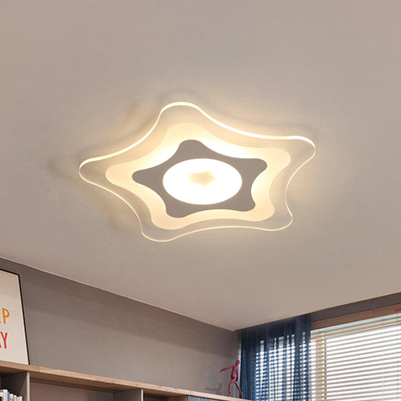 Simple Acrylic LED Flush Ceiling Light with Five-Pointed Star Design - Warm/White/3 Color Light, 16.5"/20.5" Wide