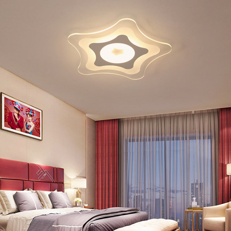 Simple Acrylic LED Flush Ceiling Light with Five-Pointed Star Design - Warm/White/3 Color Light, 16.5"/20.5" Wide