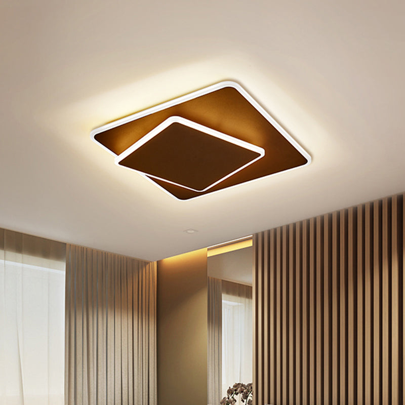Modern Square Flush Mount LED Ceiling Light, White/Coffee Acrylic, 16"/19.5" Wide, Warm/White Lighting