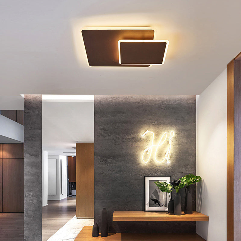 Modern Square Flush Mount LED Ceiling Light, White/Coffee Acrylic, 16"/19.5" Wide, Warm/White Lighting