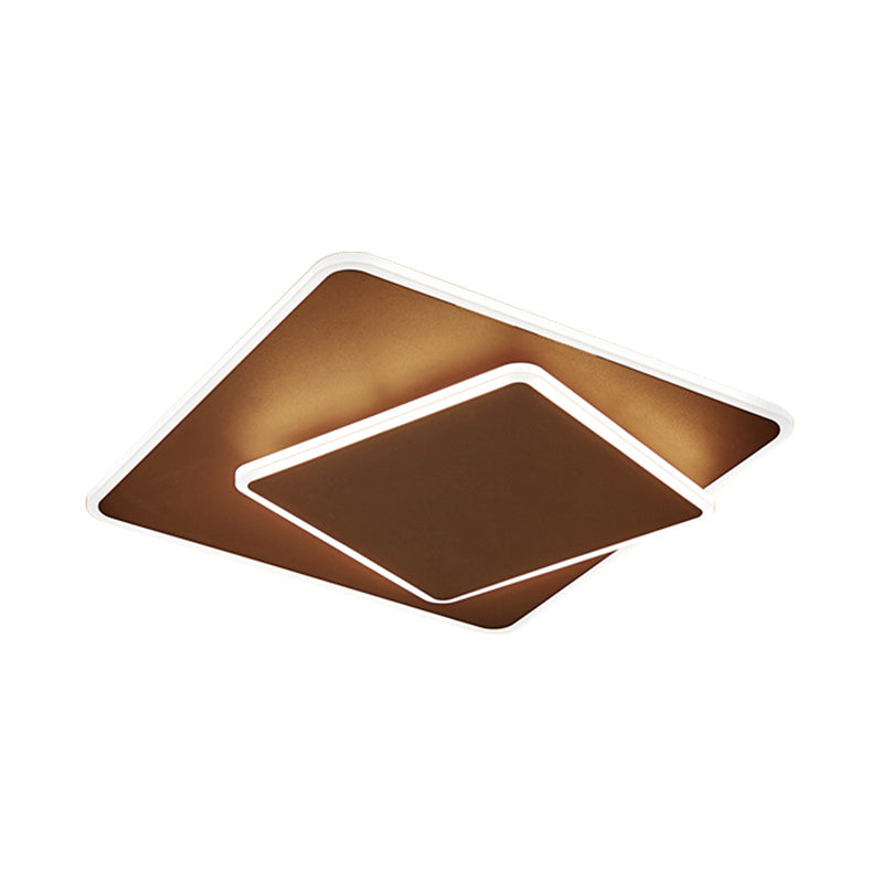 Modern Square Flush Mount LED Ceiling Light, White/Coffee Acrylic, 16"/19.5" Wide, Warm/White Lighting