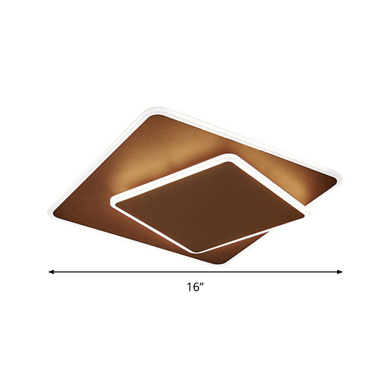 Modern Square Flush Mount LED Ceiling Light, White/Coffee Acrylic, 16"/19.5" Wide, Warm/White Lighting