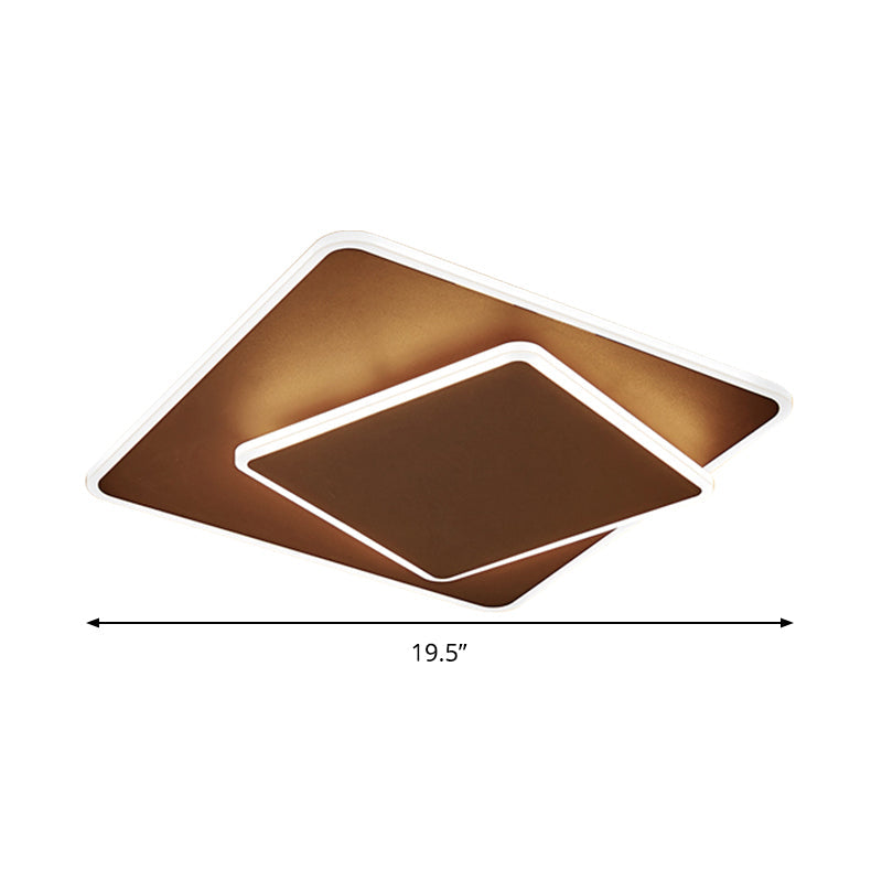 Modern Square Flush Mount LED Ceiling Light, White/Coffee Acrylic, 16"/19.5" Wide, Warm/White Lighting