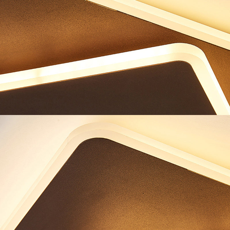 Modern Square Flush Mount LED Ceiling Light, White/Coffee Acrylic, 16"/19.5" Wide, Warm/White Lighting