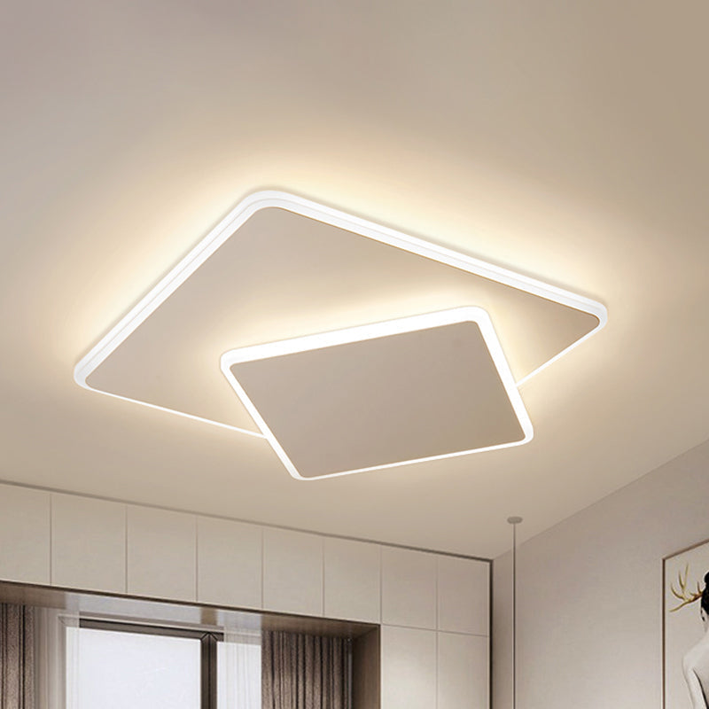 Modern Square Flush Mount LED Ceiling Light, White/Coffee Acrylic, 16"/19.5" Wide, Warm/White Lighting