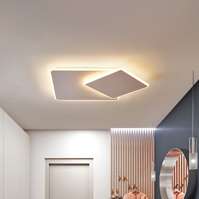 Modern Square Flush Mount LED Ceiling Light, White/Coffee Acrylic, 16"/19.5" Wide, Warm/White Lighting