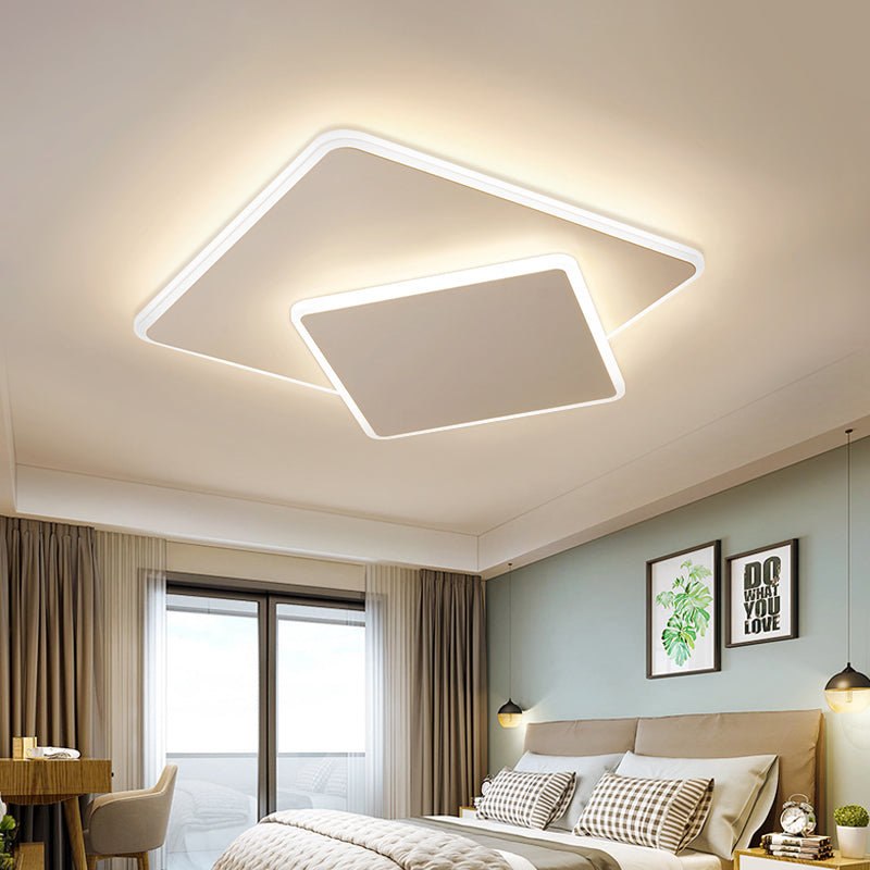 Modern Square Flush Mount LED Ceiling Light, White/Coffee Acrylic, 16"/19.5" Wide, Warm/White Lighting