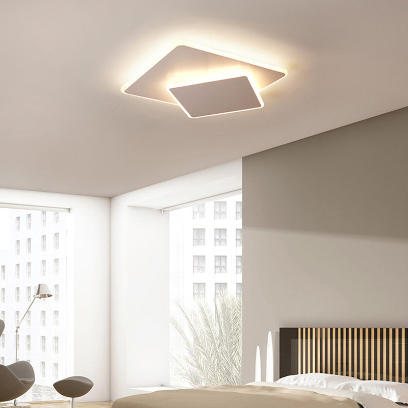 Modern Square Flush Mount LED Ceiling Light, White/Coffee Acrylic, 16"/19.5" Wide, Warm/White Lighting