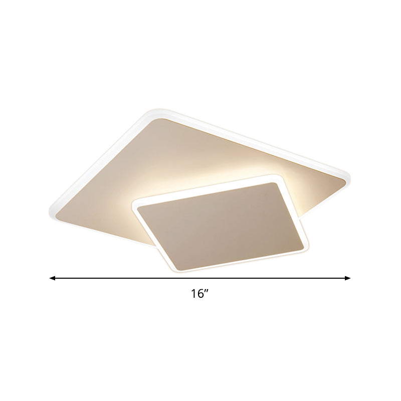 Modern Square Flush Mount LED Ceiling Light, White/Coffee Acrylic, 16"/19.5" Wide, Warm/White Lighting