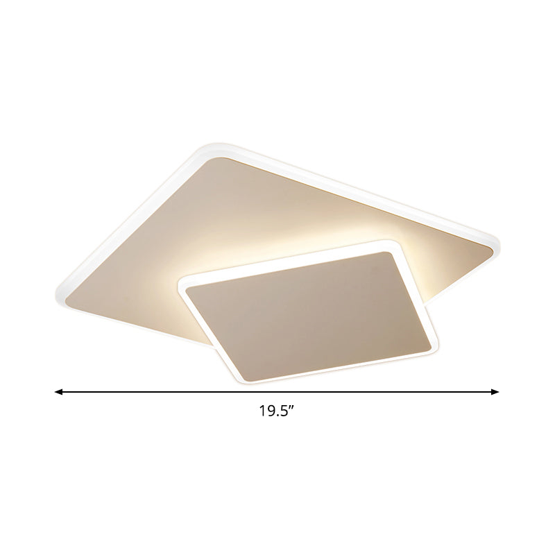 Modern Square Flush Mount LED Ceiling Light, White/Coffee Acrylic, 16"/19.5" Wide, Warm/White Lighting