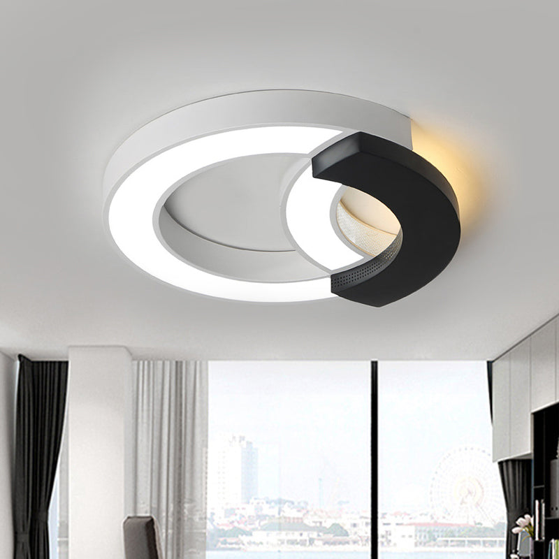 Plafonnier à arc moderne, en acrylique noir, 16"/19,5"/23,5" de large, plafonnier à LED en éclairage chaud/blanc/troisième vitesse