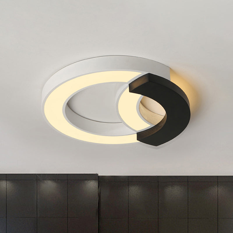 Plafonnier à arc moderne, en acrylique noir, 16"/19,5"/23,5" de large, plafonnier à LED en éclairage chaud/blanc/troisième vitesse
