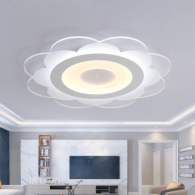 Modern White Floral Led Flush Ceiling Light - 16.5/20.5/24.5 W Acrylic Shade Warm/Cool Lighting