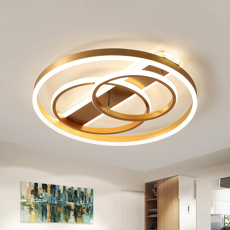 Postmodern Loop Ceiling Light Fixture - Acrylic Gold LED Flush Mount with Warm/White Light & Remote Control Dimming