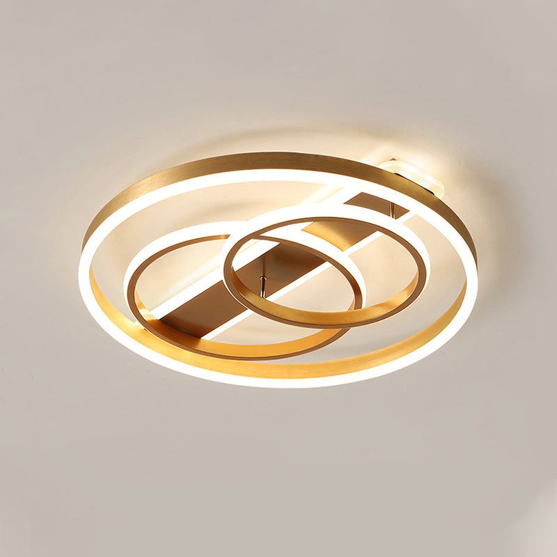 Postmodern Loop Ceiling Light Fixture - Acrylic Gold LED Flush Mount with Warm/White Light & Remote Control Dimming