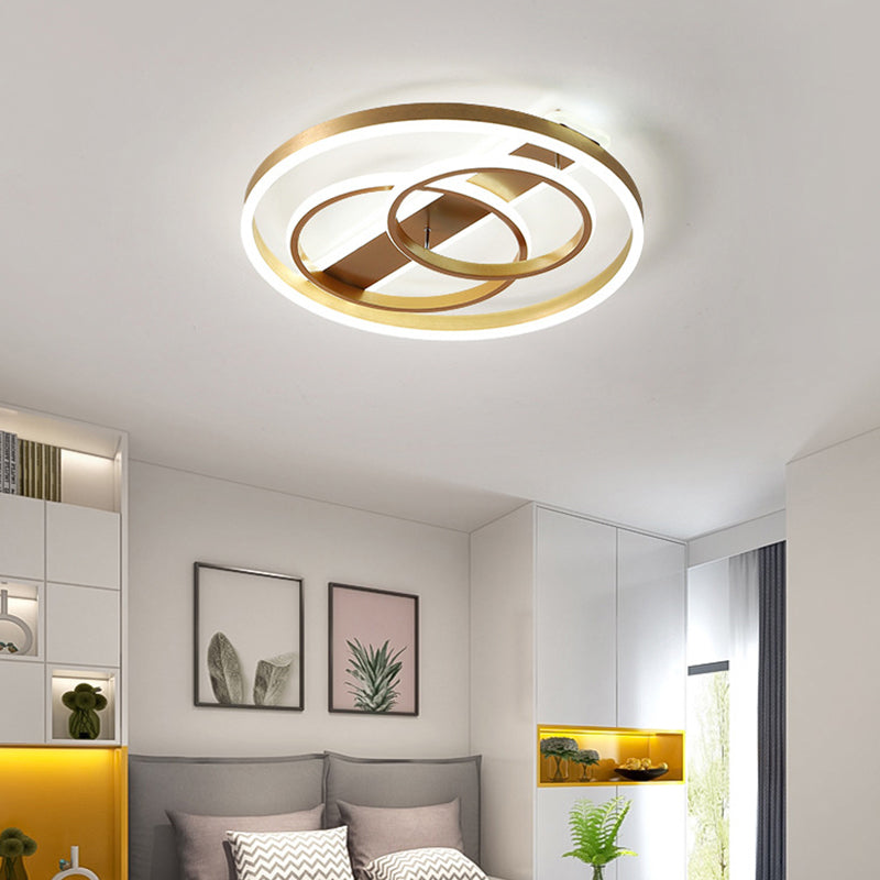 Postmodern Loop Ceiling Light Fixture - Acrylic Gold LED Flush Mount with Warm/White Light & Remote Control Dimming