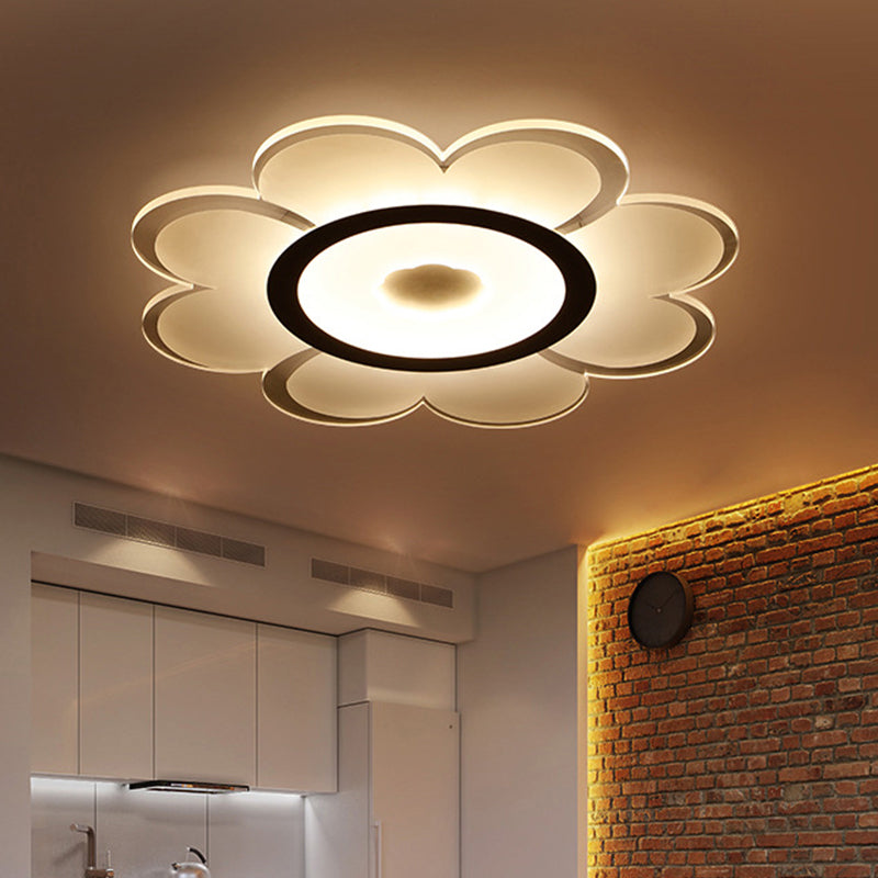 Contemporary LED Acrylic Flushmount Ceiling Lamp - White Flower Design, Stepless Remote Dimming - 16.5"/20.5"/24.5" Width