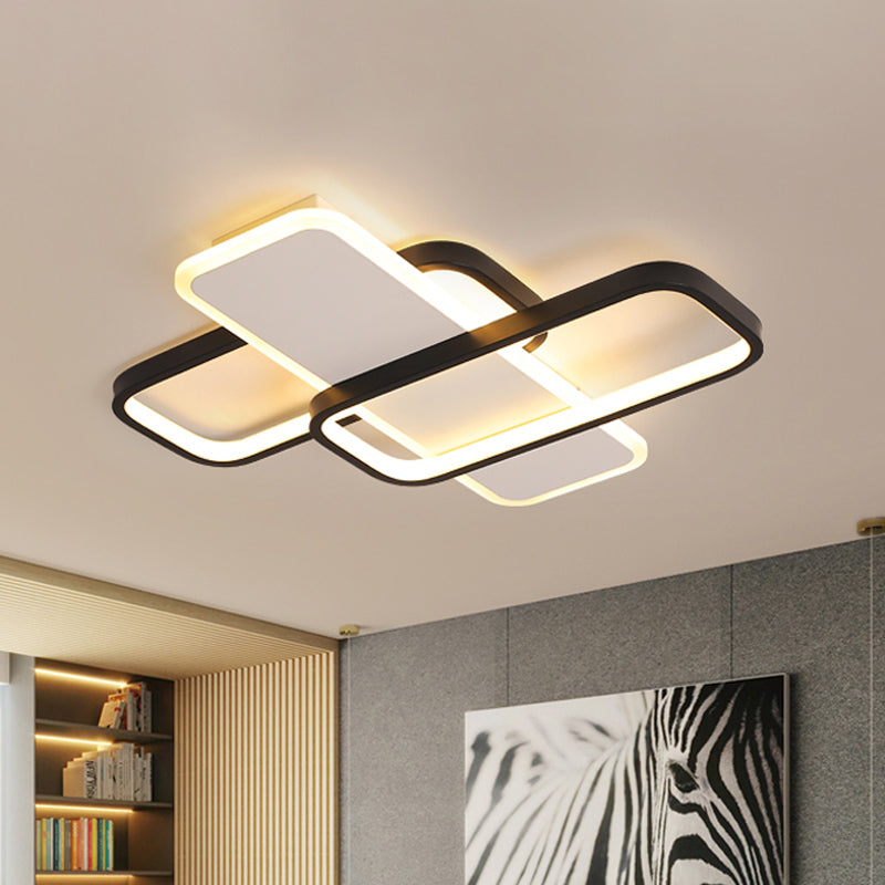 Modern LED Metal Ceiling Light with Stepless Dimming and Remote Control - Black/White, Warm/Cool Light - 19.5"/23.5" W