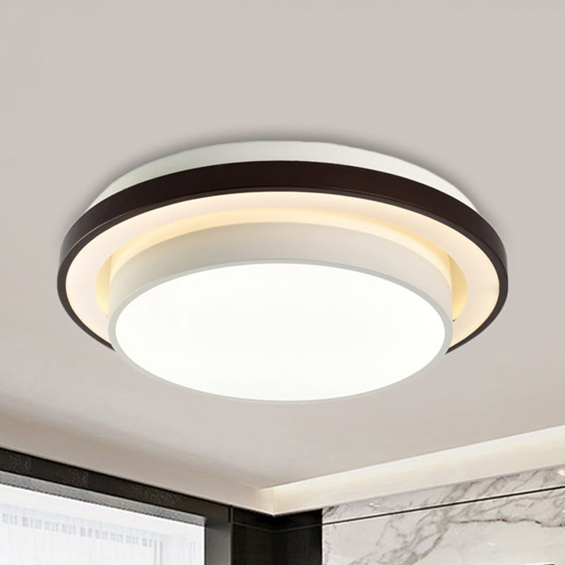 Contemporary LED Black & White Round Iron Flush Light Ceiling Lamp - 19.5"/31.5" Dia, Acrylic Diffuser, 3rd Gear