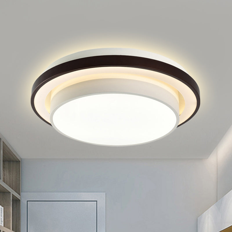 Contemporary LED Black & White Round Iron Flush Light Ceiling Lamp - 19.5"/31.5" Dia, Acrylic Diffuser, 3rd Gear