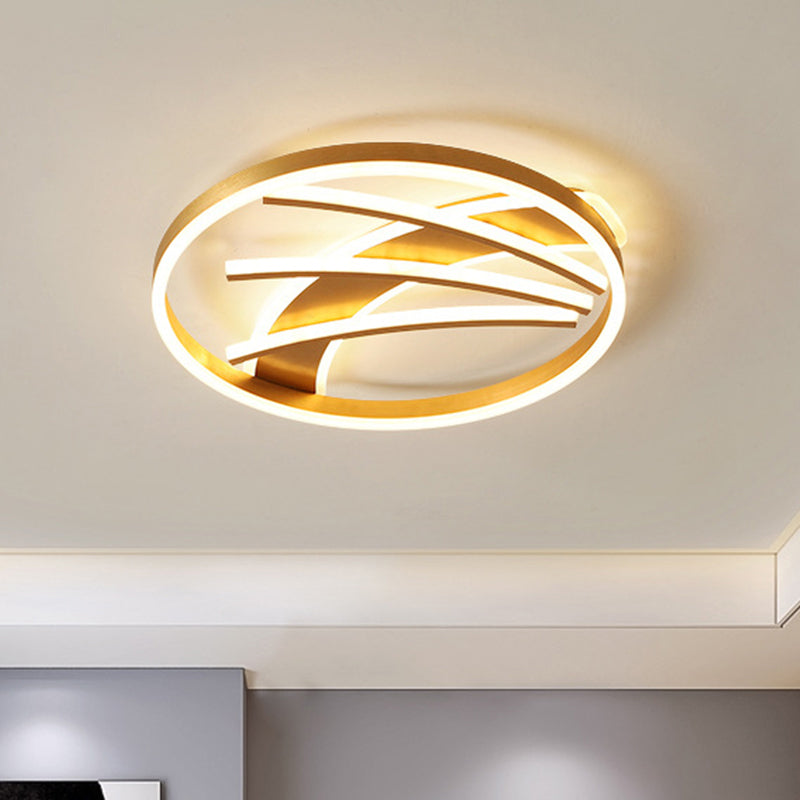 Gold Acrylic LED Ring Ceiling Light Fixture - Postmodern Bedroom Flush Mount with Stepless Dimming, Remote Control