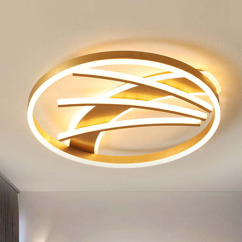 Gold Acrylic LED Ring Ceiling Light Fixture - Postmodern Bedroom Flush Mount with Stepless Dimming, Remote Control