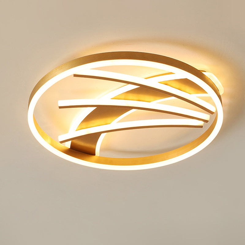 Gold Acrylic LED Ring Ceiling Light Fixture - Postmodern Bedroom Flush Mount with Stepless Dimming, Remote Control