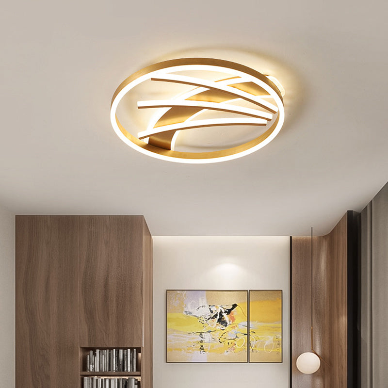 Gold Acrylic LED Ring Ceiling Light Fixture - Postmodern Bedroom Flush Mount with Stepless Dimming, Remote Control