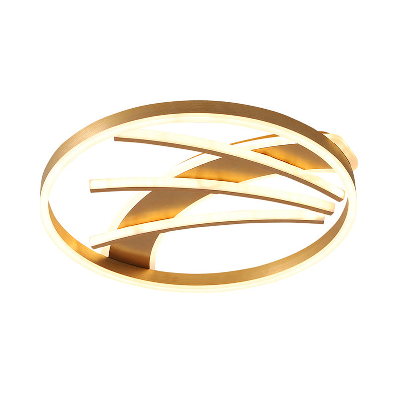 Gold Acrylic LED Ring Ceiling Light Fixture - Postmodern Bedroom Flush Mount with Stepless Dimming, Remote Control