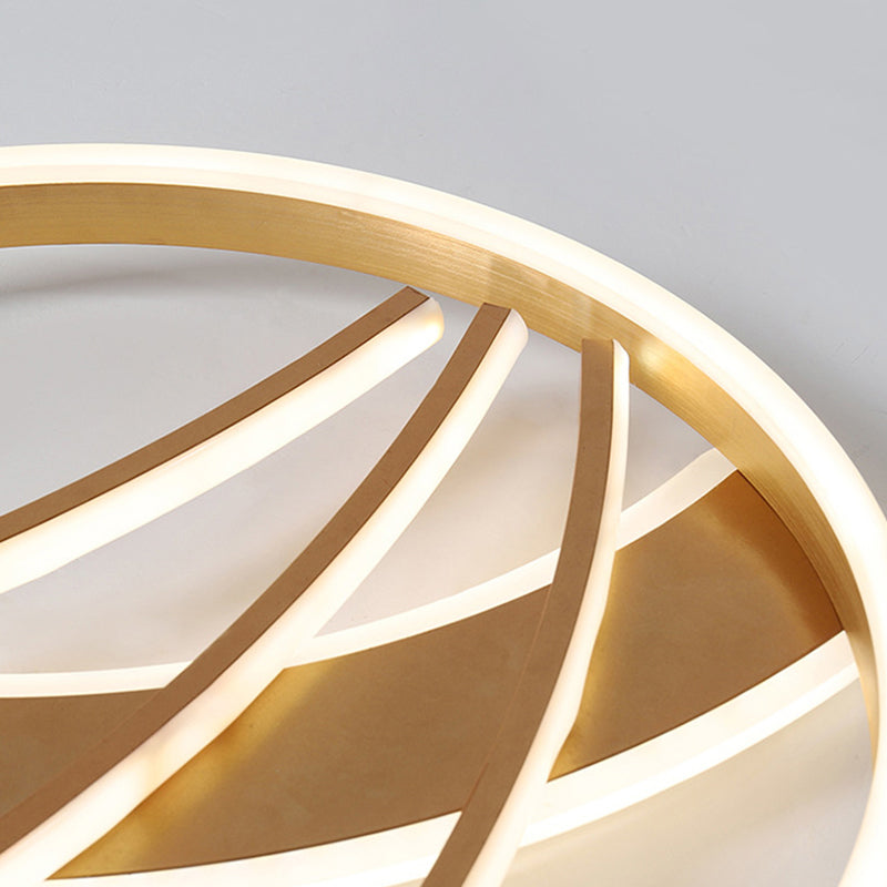 Gold Acrylic LED Ring Ceiling Light Fixture - Postmodern Bedroom Flush Mount with Stepless Dimming, Remote Control