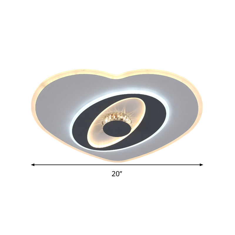 Modern LED Flush Ceiling Lamp - Acrylic Heart Shape, Grey and White, Adjustable Brightness