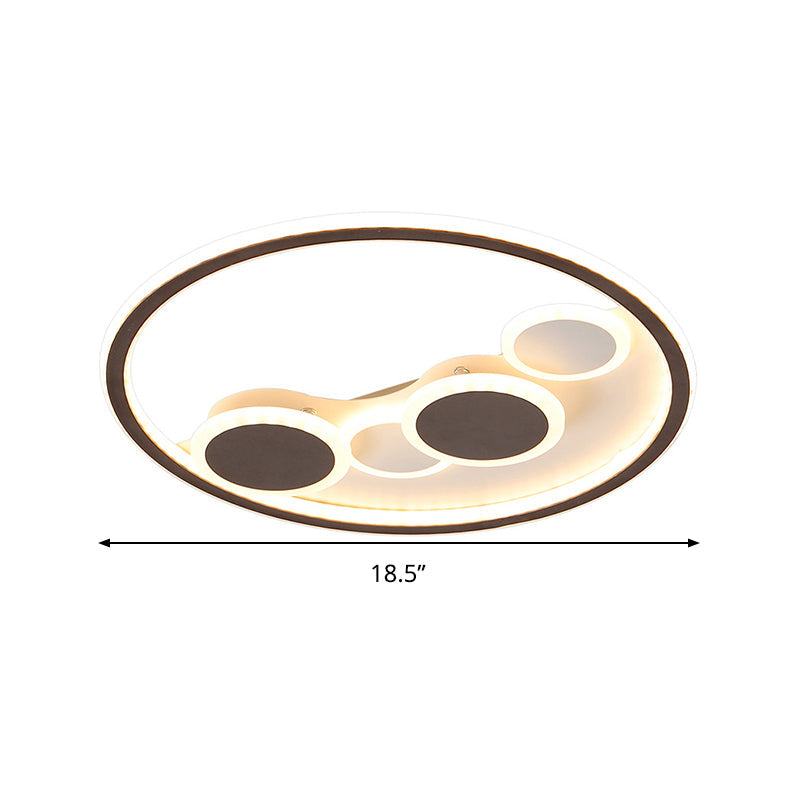 Circle Acrylic LED Flush Mount Ceiling Lamp - Modern Coffee Design with Dimmable Warm/White Light and Remote Control - 18.5"/23" Width
