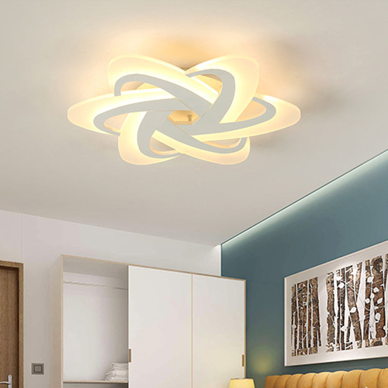 18"/23" Wide Acrylic Criss Cross LED Ceiling Light Fixture - Flush Mount, Modern White Design - Warm/White Light & Remote Dimming Control