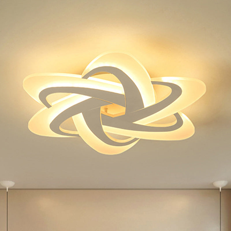 18"/23" Wide Acrylic Criss Cross LED Ceiling Light Fixture - Flush Mount, Modern White Design - Warm/White Light & Remote Dimming Control