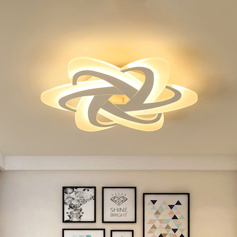 18"/23" Wide Acrylic Criss Cross LED Ceiling Light Fixture - Flush Mount, Modern White Design - Warm/White Light & Remote Dimming Control