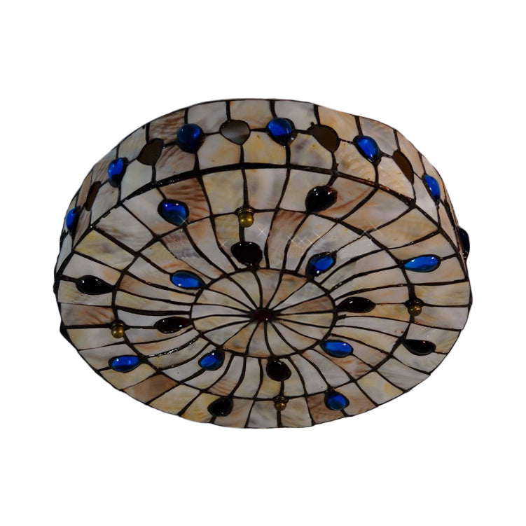 Semi Flush Stained Glass Ceiling Light Fixture With Tiffany Style Jewel Decoration