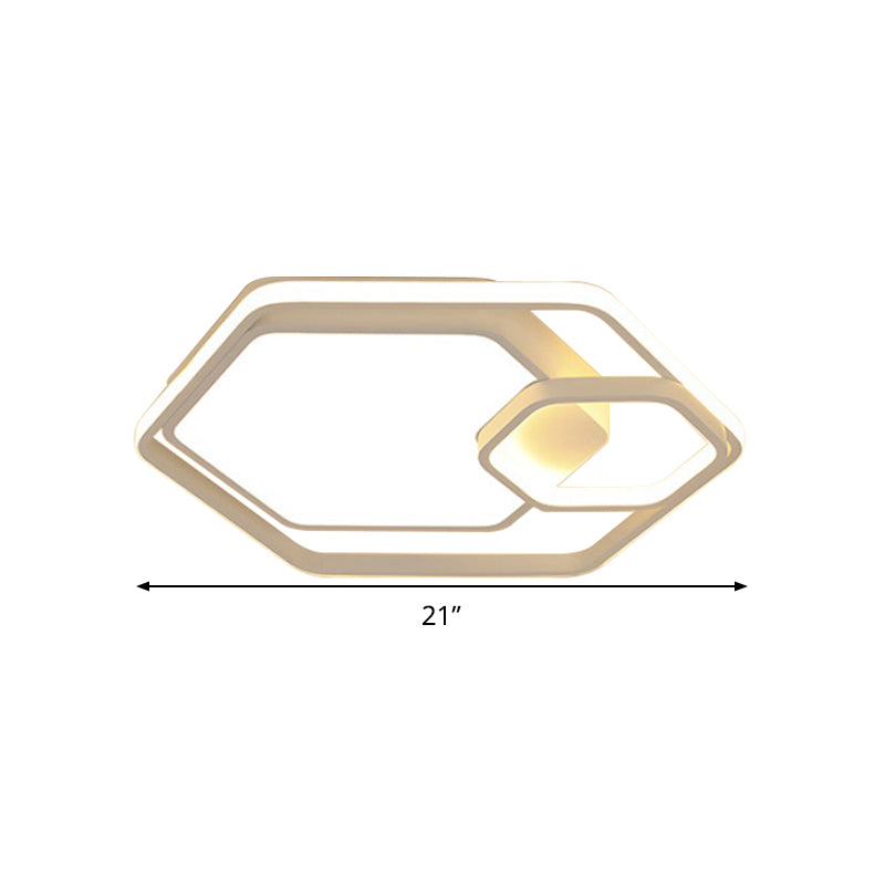 Hexagonal Ceiling Lamp - Modern Style, Metallic LED 21"/27" W, Black and White/White Flush Light for Bedroom - Warm/White/3 Color Light