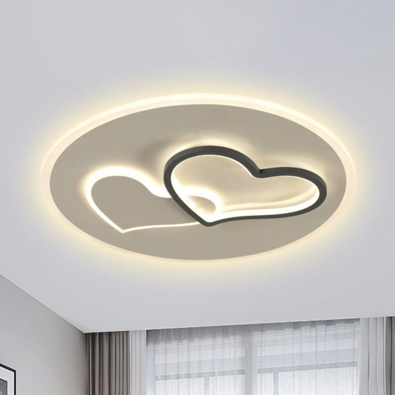 Modern LED Heart Ceiling Light - Romantic Black & White Flush Lamp in Third Gear