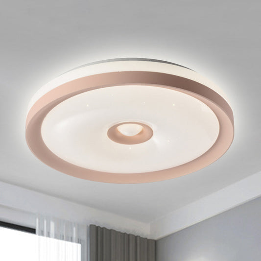 Macaron Flush Mount LED Ceiling Lamp - Grey/Pink/Brown Round Design with High Penetrated Acrylic, Adjustable Light Levels
