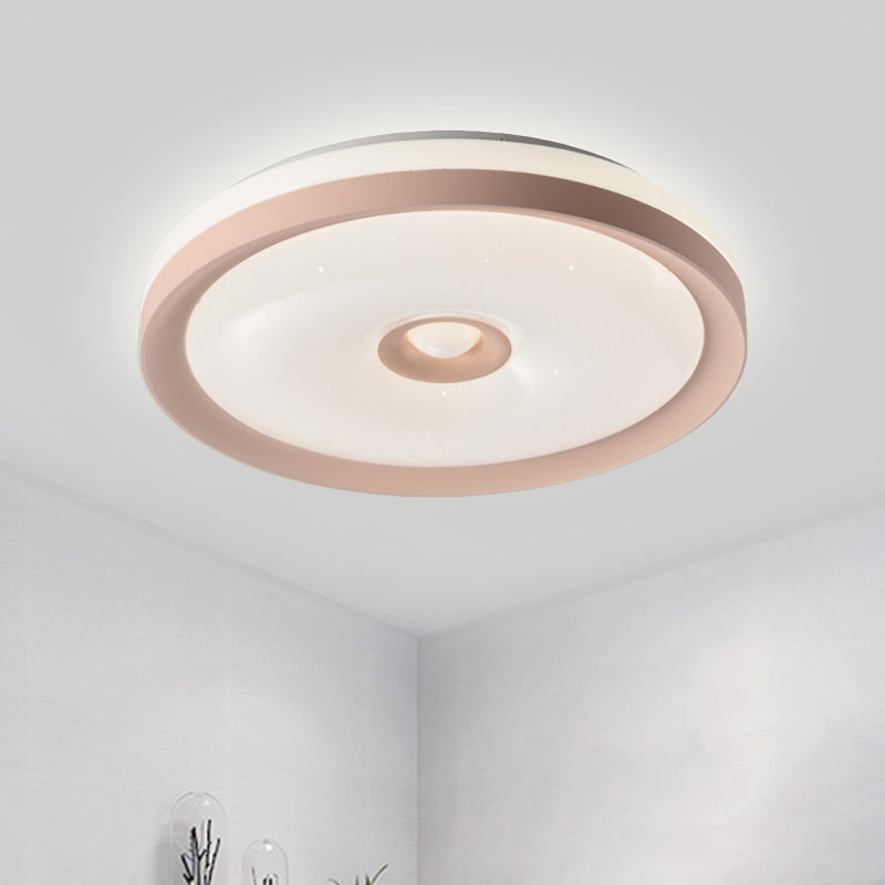 Macaron Flush Mount LED Ceiling Lamp - Grey/Pink/Brown Round Design with High Penetrated Acrylic, Adjustable Light Levels