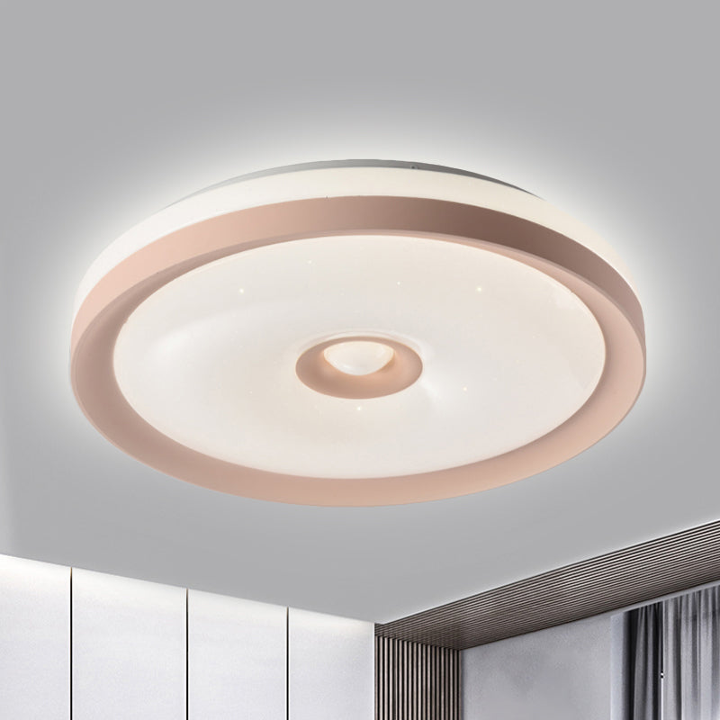Macaron Flush Mount LED Ceiling Lamp - Grey/Pink/Brown Round Design with High Penetrated Acrylic, Adjustable Light Levels