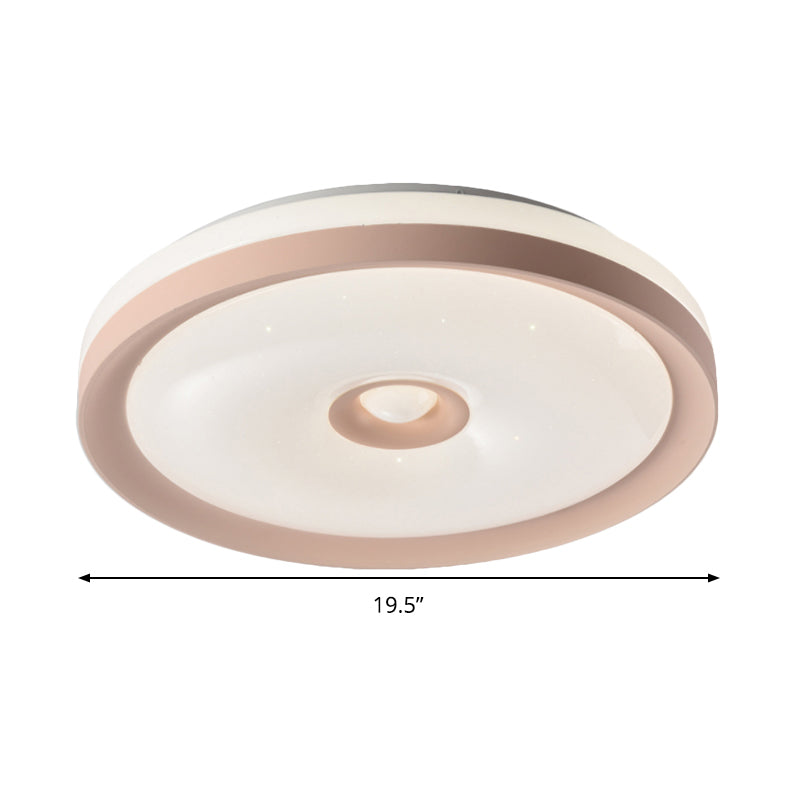 Macaron Flush Mount LED Ceiling Lamp - Grey/Pink/Brown Round Design with High Penetrated Acrylic, Adjustable Light Levels
