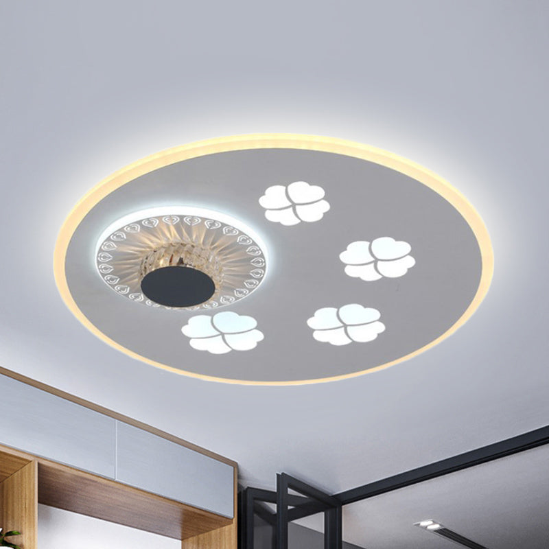 Contemporary LED Flushmount Light with Elegant Clover Pattern in Acrylic, Grey, and White, featuring Crystal Element