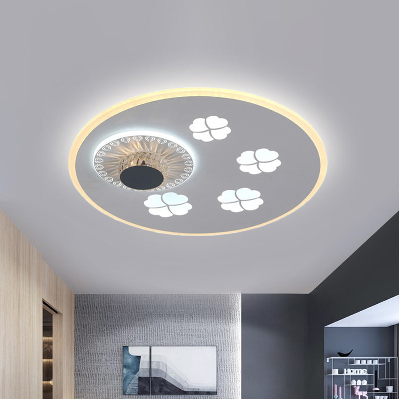 Contemporary LED Flushmount Light with Elegant Clover Pattern in Acrylic, Grey, and White, featuring Crystal Element