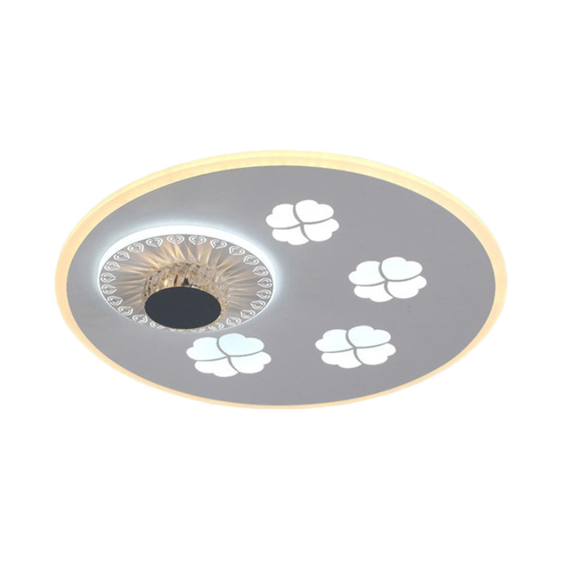 Contemporary LED Flushmount Light with Elegant Clover Pattern in Acrylic, Grey, and White, featuring Crystal Element